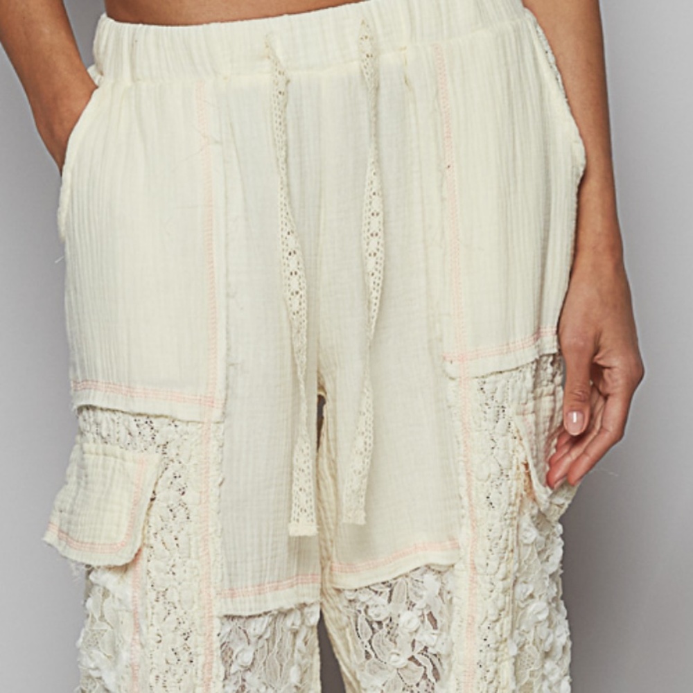 POL Cream Lace-Panel Straight Leg Pants. Size Small - Picture 3 of 5
